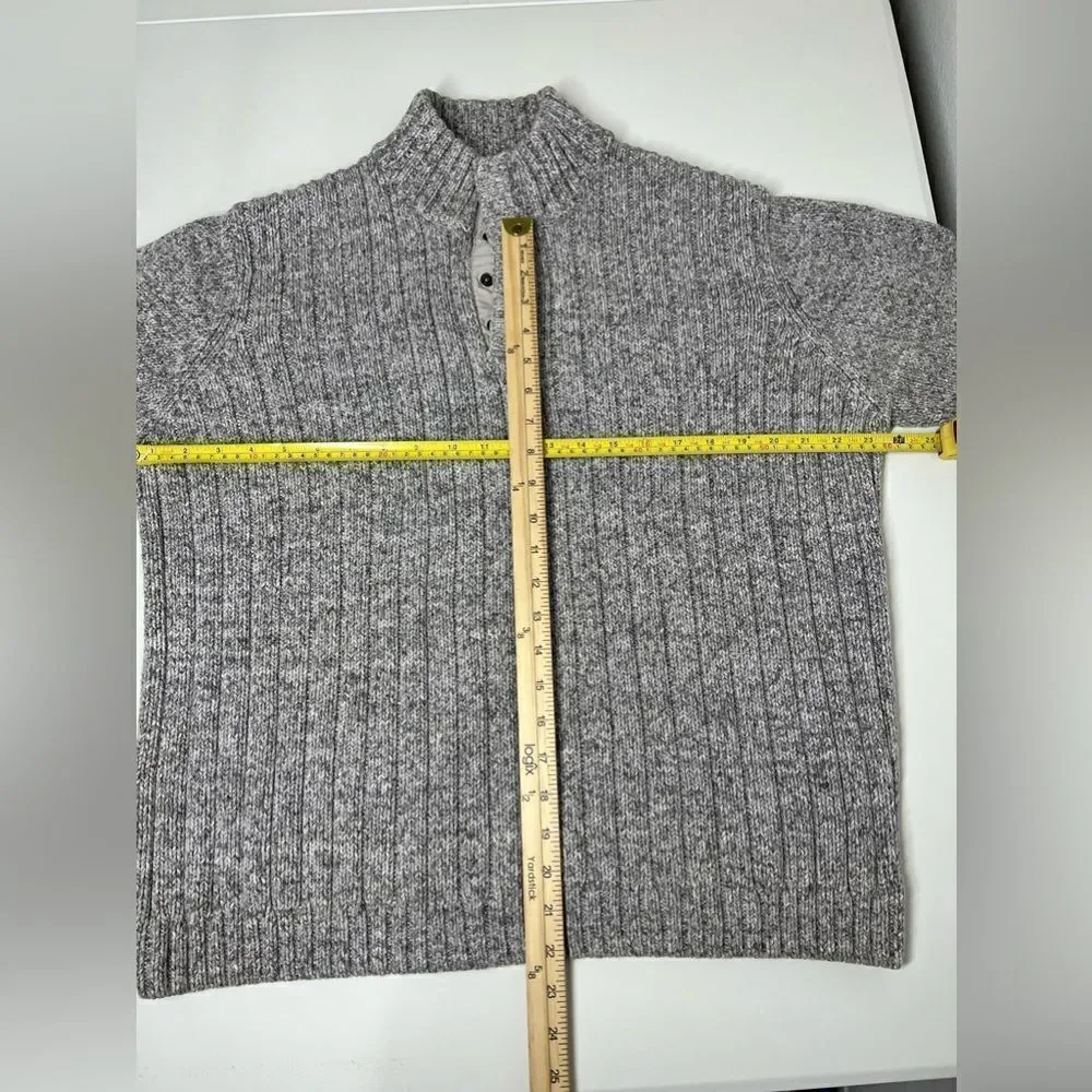 Marks & Spencer Vintage Knit Cotton Sweater 4 buttons Gray Mock Neck Size L